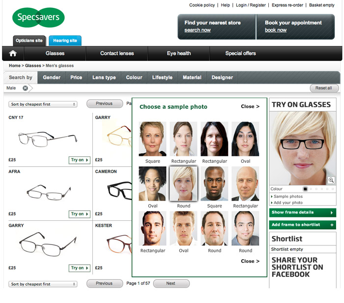 Specsavers website