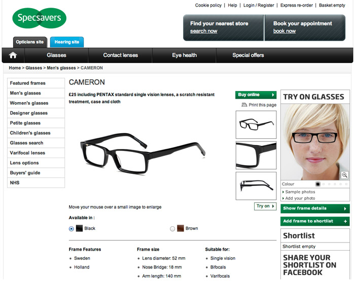 Specsavers website